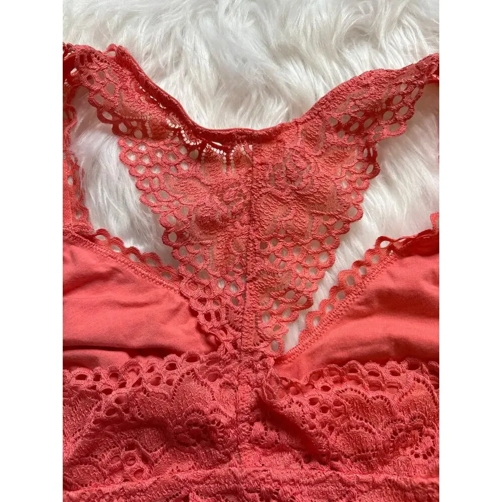 Aerie Coral Pink Lace Lightly Lined Racerback Bralette Size XL